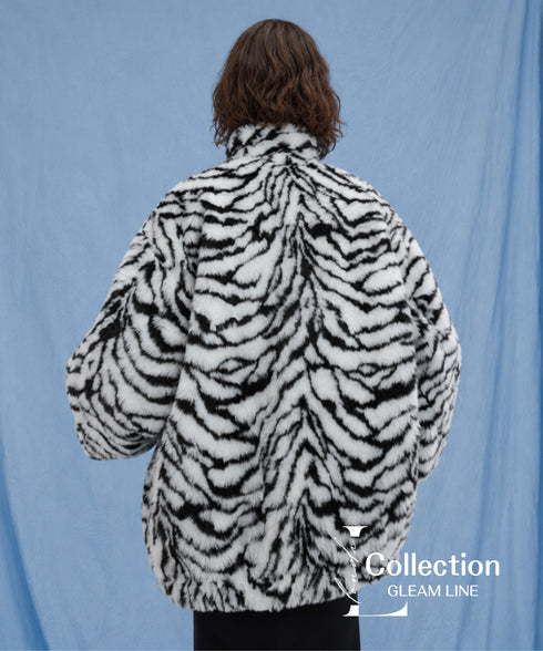 Snow Tiger Pattern Fur Coat