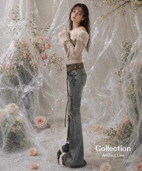 Vintage Washed Strap Denim Pants