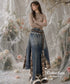 Patchwork Denim Plaid Maxi Skirt