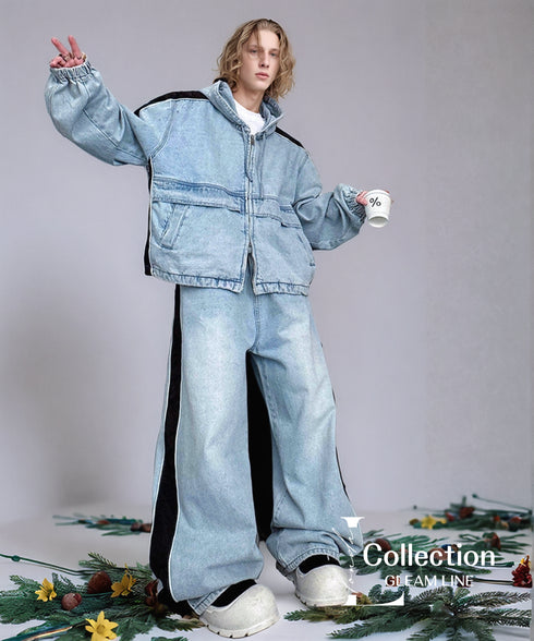 Denim Hoodie&Wide Pants Co-ord