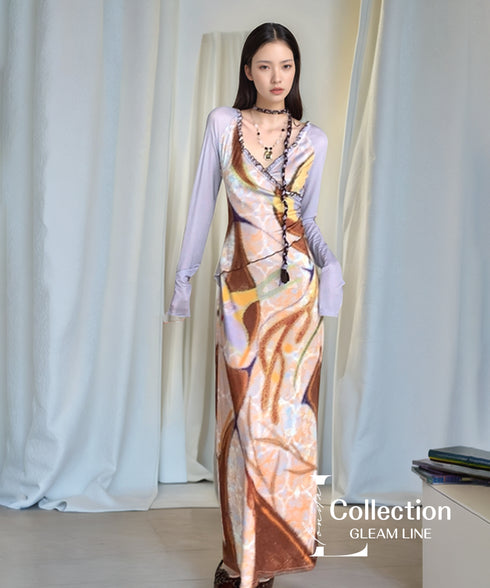 Swirl Art Sheer Sleeve Dress