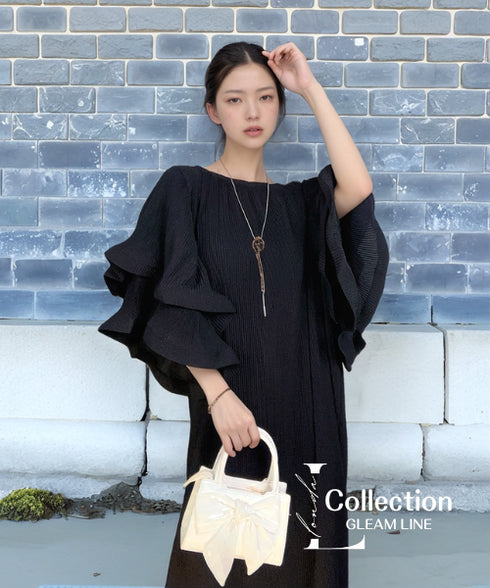 Lotus Sleeve Pleated Dress