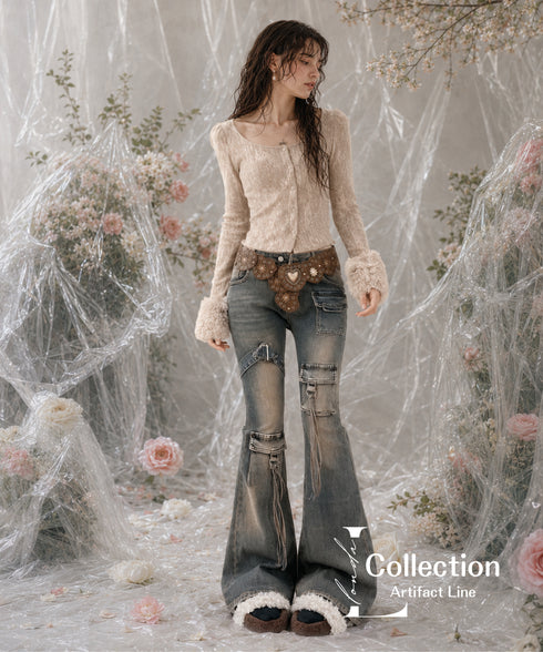 Vintage Washed Strap Denim Pants