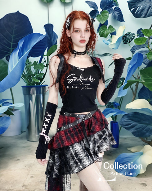 Layered Punk Check Skirt