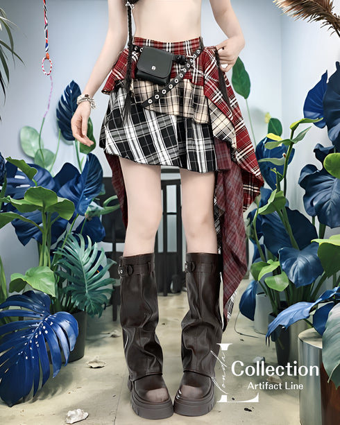 Layered Check Draped Skirt