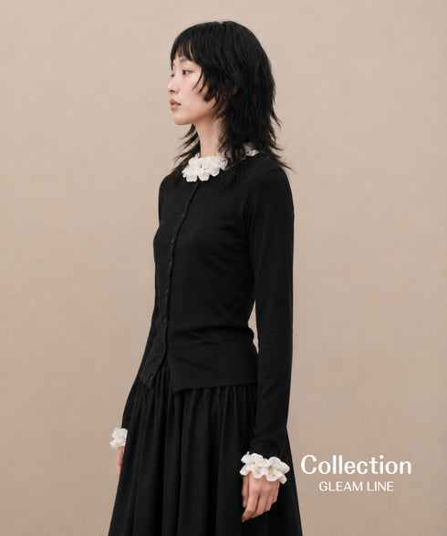 Frill Collar Ribbed Knit Top