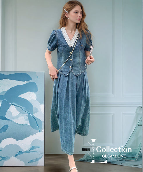 Denim Frill Top & Skirt
