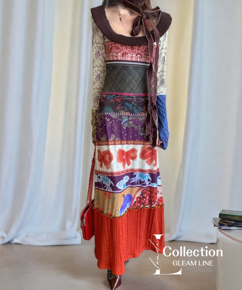 Patchwork Motif Mixed Dress