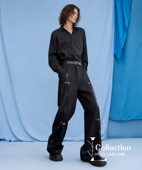 Side Buckle Zip Wide Pants