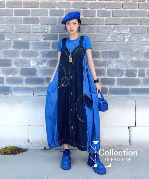 Denim Splicing Suspender Dress
