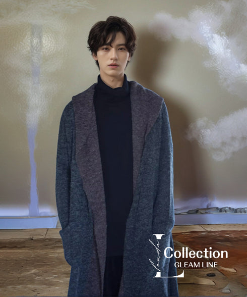 Contrast Color Long Knit Jacket