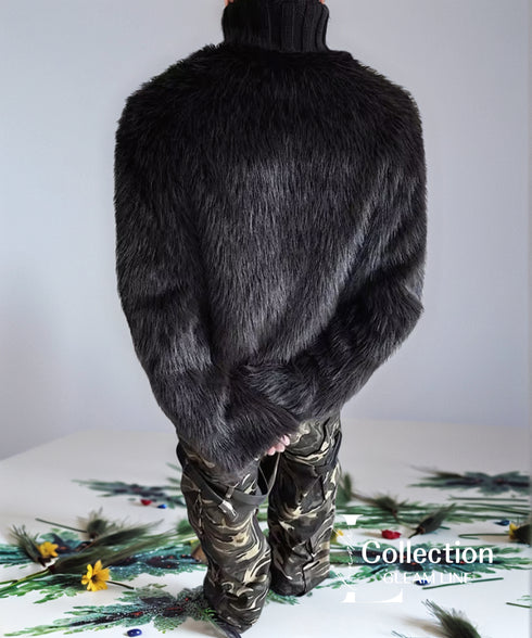 Fur Sleeve Cable Knit Top