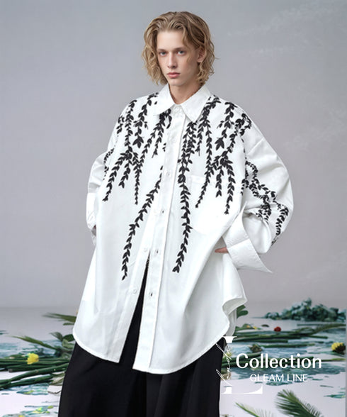 Falling Leaf Print Oversized Shirt