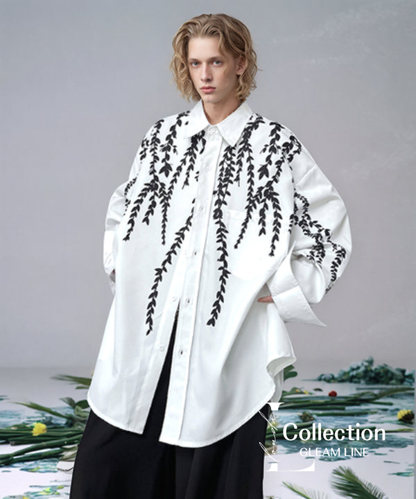 Falling Leaf Print Oversized Shirt