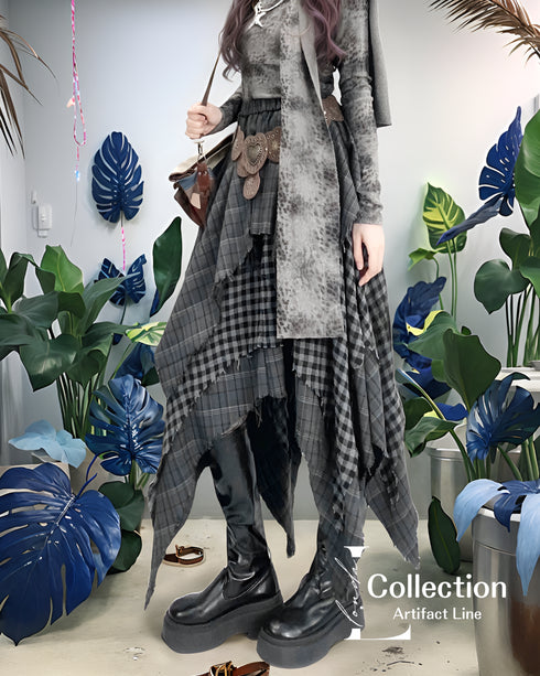 Layered Checkered Drape Skirt