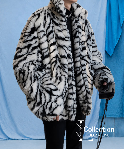 Snow Tiger Pattern Fur Coat