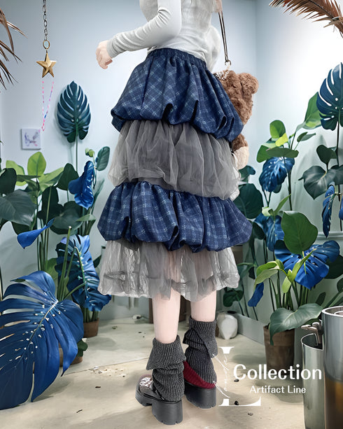 Layered Check Tulle Skirt