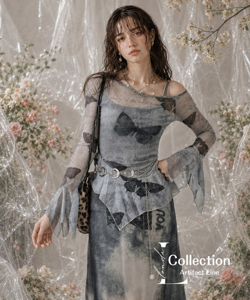 Butterfly Sheer Flare Sleeve Top