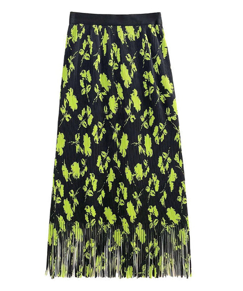Neon Flower Pleated Skirt