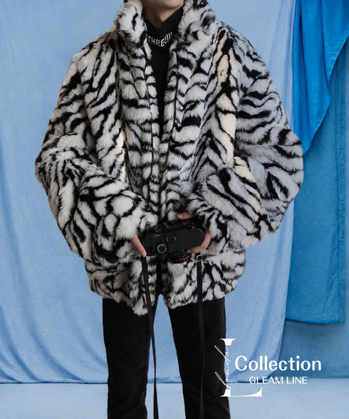 Snow Tiger Pattern Fur Coat