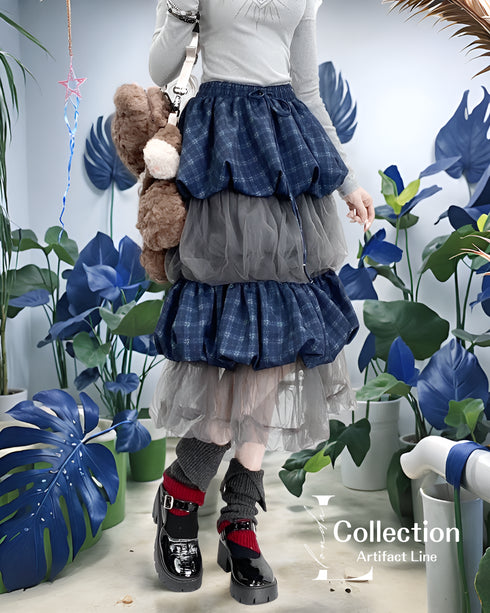 Layered Check Tulle Skirt