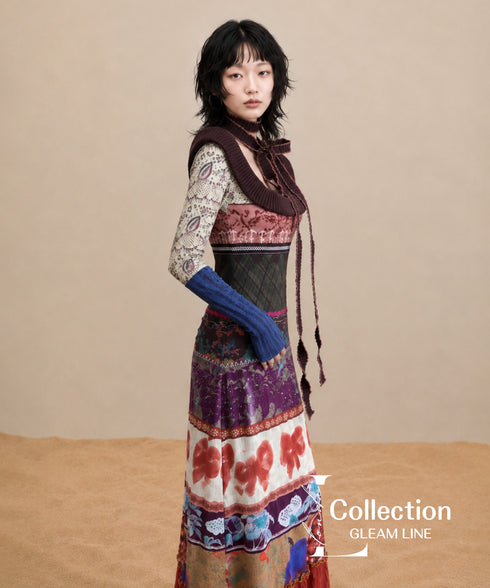 Patchwork Motif Mixed Dress