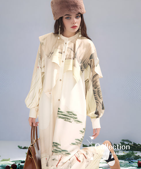 Landscape Print Flare Dress