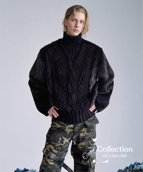 Fur Sleeve Cable Knit Top