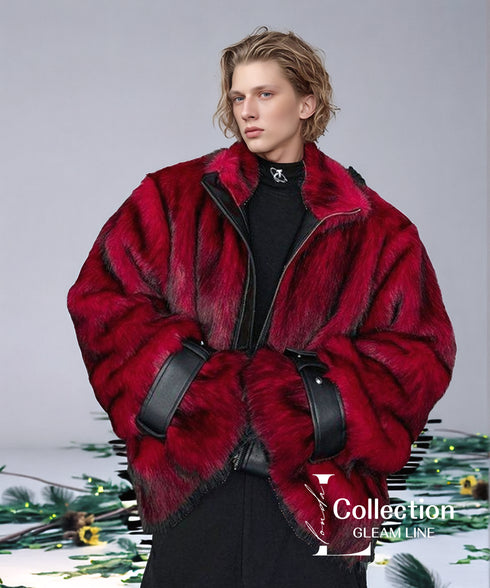 Crimson Shadow Fur Zip Coat