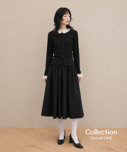 Frill Collar Ribbed Knit Top