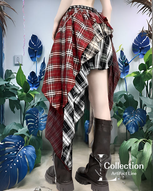 Layered Check Draped Skirt