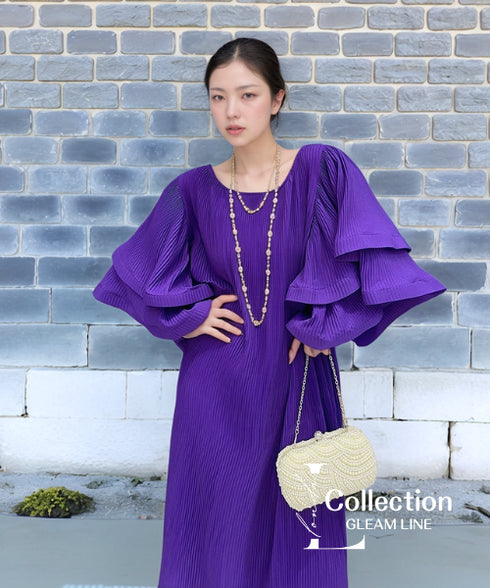 Lotus Sleeve Pleated Dress