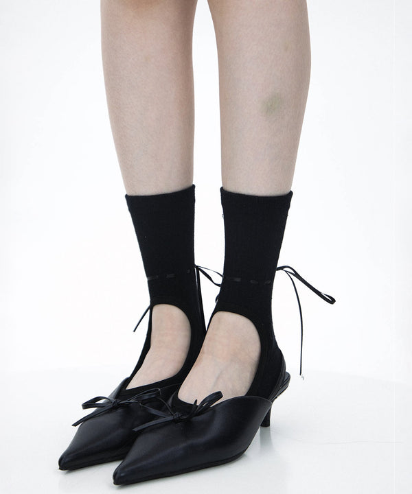 Ribbon Cutout Ballet Socks