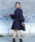 Stand Collar Ribbon Bow Denim Dress