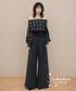 Plaid Off Shoulder Wide Pants Series