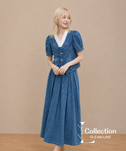 Denim Frill Top & Skirt