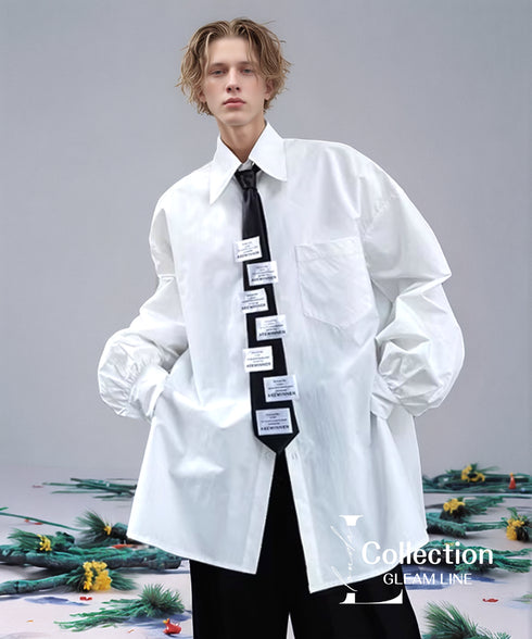 Oversized Label Tie Shirt