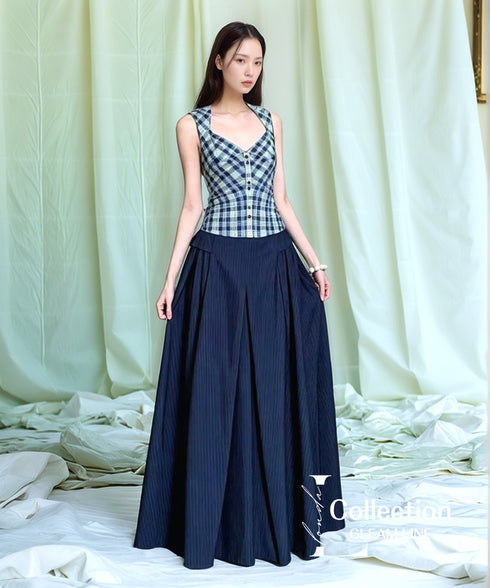 Check Corset Flare Dress