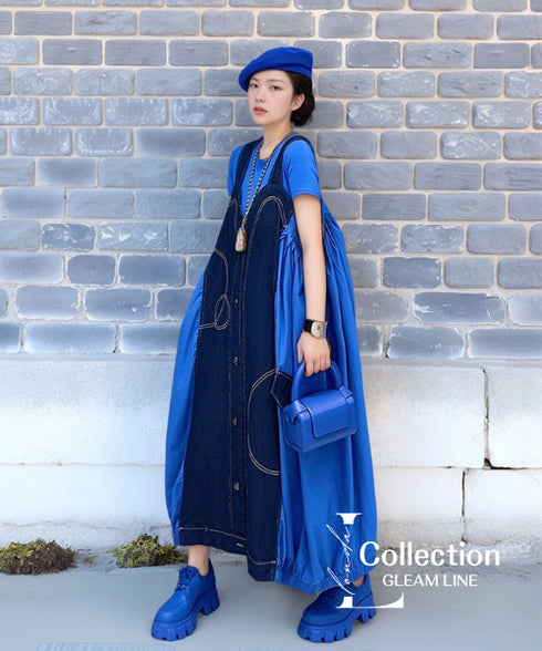 Denim Splicing Suspender Dress