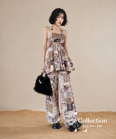 Patchwork Halter Top & Pants Co-ord