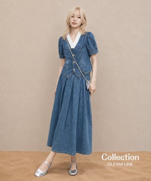 Denim Frill Top & Skirt