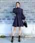 Stand Collar Ribbon Bow Denim Dress