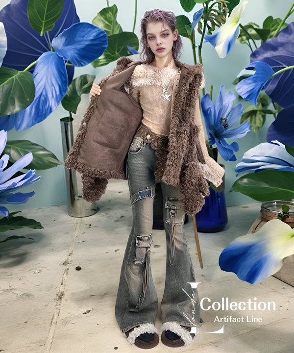 Vintage Washed Strap Denim Pants