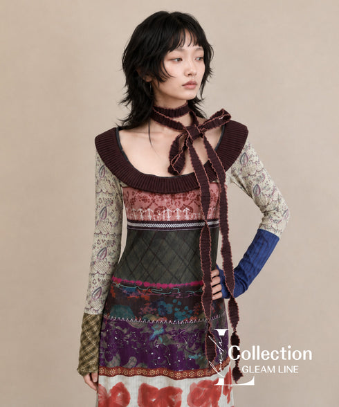Patchwork Motif Mixed Dress