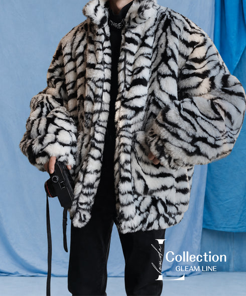 Snow Tiger Pattern Fur Coat