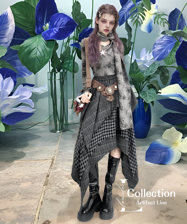 Layered Checkered Drape Skirt