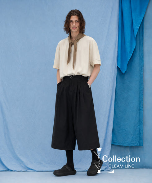 Front Pleat Wide Cropped Pants