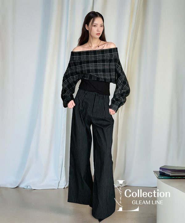 Plaid Off Shoulder Wide Pants Series