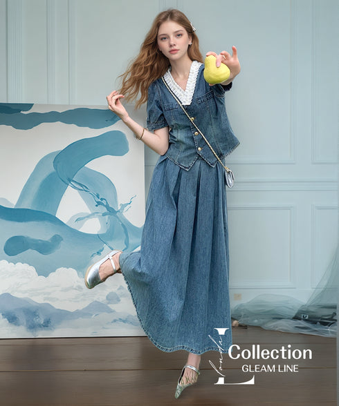 Denim Frill Top & Skirt