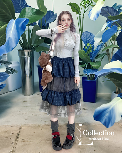 Layered Check Tulle Skirt